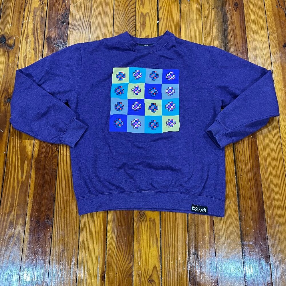 Pink Dolphin Cross All Over Geometric Print Crewneck Sweater Purple Men's Large